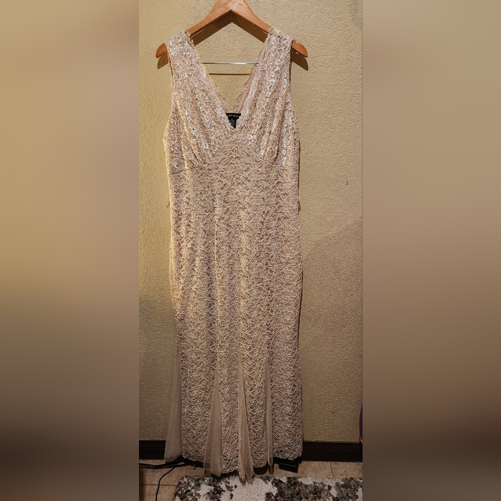 CANDALITE Women's Wedding Formal Dress Cream, Sequin, floor length 2X